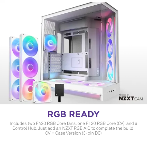 Корпус без блока питания/ Case NZXT H9 Flow RGB+ (2025), Midi-Tower, TG, 6x140mm RGB + 1x120mm RGB, 2xUSB-A 3.2 + 1xUSB-C 3.2, E-ATX, ATX, mATX, mITX White