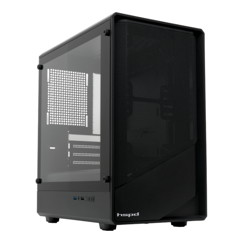 Корпус без блока питания/ Case HSPD M331, Mesh Mini-tower, Black, TG, 0.4 SPCC, no fans mATX, mITX 175/329/170mm 1x2.5