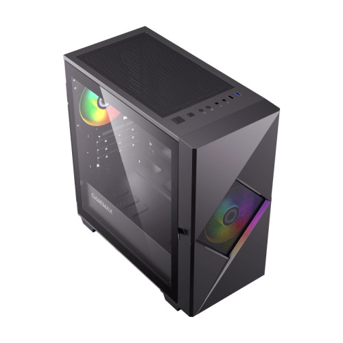 Компьютерный корпус, без блока питания mATX/ Gamemax Cyclops BG mATX case, black, w/o PSU, w/1xUSB3.0+1xUSB2.0, w/1x12cm ARGB front fan (GMX-12-Rainbow-C9), w/1x12cm ARGB rear fan (GMX-12-