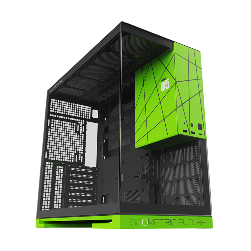 Корпус ПК без блока питания/ Case Geometric Future Model 5 NV Style, Midi-Tower, TG, no fans, 2xUSB-A 3.0, 1xUSB 3.2 Type-C, E-ATX, ATX, mATX, mITX Black/Green
