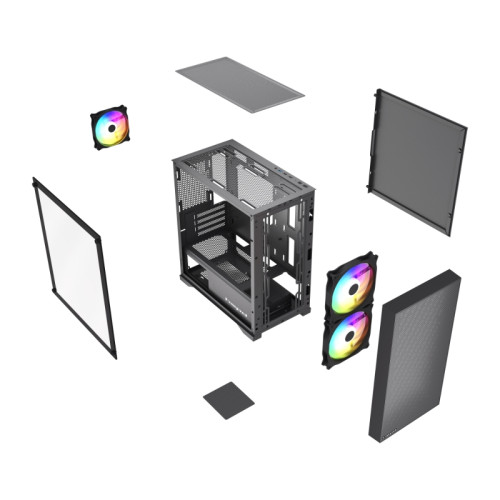 Корпус без блока питания/ Case HSPD M334, Mesh Mini-tower, Black, TG, 0.45 SPCC, 3x120mm ARGB (M11-120) mATX, mITX 160/340/180mm 2x2.5 Корпус без блока питания/ Case HSPD M334, Mesh Mini-tower, Black, TG, 0.45 SPCC, 3x120mm ARGB (M11-120) mATX, mITX 160/340/180mm 2x2.5