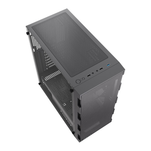 Корпус без блока питания/ Case HSPD M550, Mesh Mid Tower, Black, TG, 0.45 SPCC, no fans ATX, mATX, mITX 165/340/200mm 2x2.5