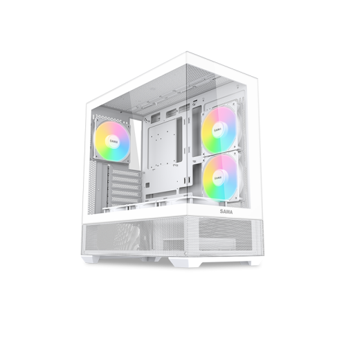 Корпус ПК без блока питания/ Case SAMA V40 White, Midi-Tower, TG, 6x120mm ARGB, 2xUSB 3.0 + 1xUSB 3.1 Type-C, ATX, mATX, mITX White