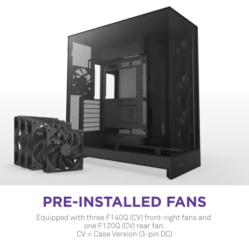 Корпус без блока питания/ Case NZXT H9 Flow (2025), Midi-Tower, TG, 3x140mm + 1x120mm, 2xUSB-A 3.2 + 1xUSB-C 3.2, E-ATX, ATX, mATX, mITX Black