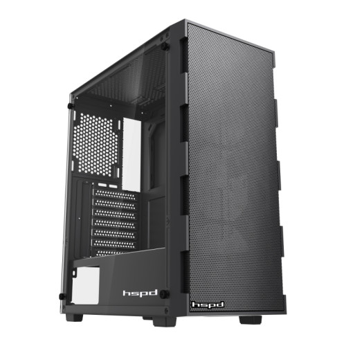Корпус без блока питания/ Case HSPD M550, Mesh Mid Tower, Black, TG, 0.45 SPCC, no fans ATX, mATX, mITX 165/340/200mm 2x2.5