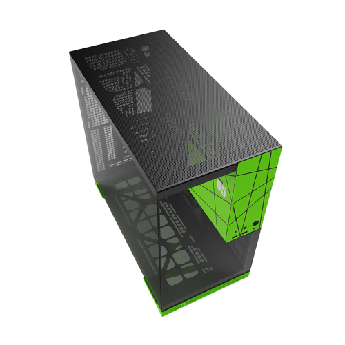 Корпус ПК без блока питания/ Case Geometric Future Model 5 NV Style, Midi-Tower, TG, no fans, 2xUSB-A 3.0, 1xUSB 3.2 Type-C, E-ATX, ATX, mATX, mITX Black/Green
