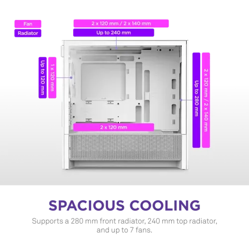 Корпус без блока питания/ Case NZXT H3 Flow (2025), Midi-Tower, TG, 1x120mm, 1xUSB-A 3.2 + 1xUSB-C 3.2, mATX, mITX White