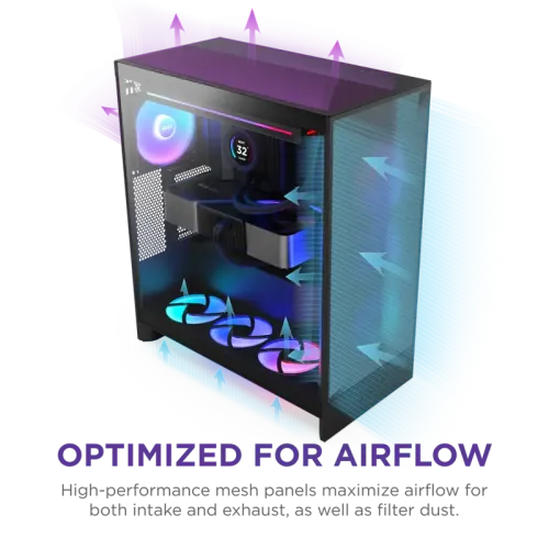 Корпус без блока питания/ Case NZXT H7 Flow RGB, Midi-Tower, TG, 3x120mm RGB, 2xUSB-A 3.2 + 1xUSB-C 3.2, E-ATX, ATX, mATX, mITX Black