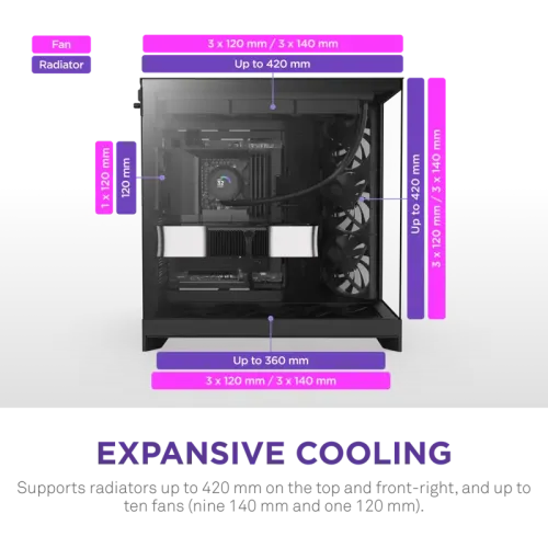 Корпус без блока питания/ Case NZXT H9 Flow (2025), Midi-Tower, TG, 3x140mm + 1x120mm, 2xUSB-A 3.2 + 1xUSB-C 3.2, E-ATX, ATX, mATX, mITX Black