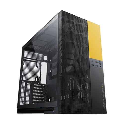 Корпус ПК без блока питания/ Case Geometric Future Model 5 Vent, Midi-Tower, TG, no fans, 2xUSB-A 3.0, 1xUSB 3.2 Type-C, E-ATX, ATX, mATX, mITX Black/Yellow
