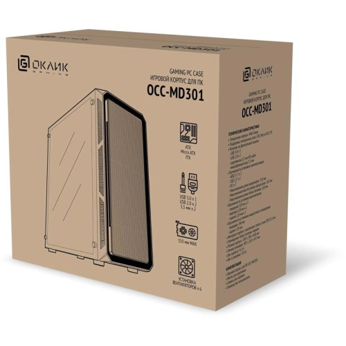 Корпус Oklick OCC-MD301 черный ATX 6x120mm 2xUSB2.0 1xUSB3.0 audio bott PSU [OCC-MD301]