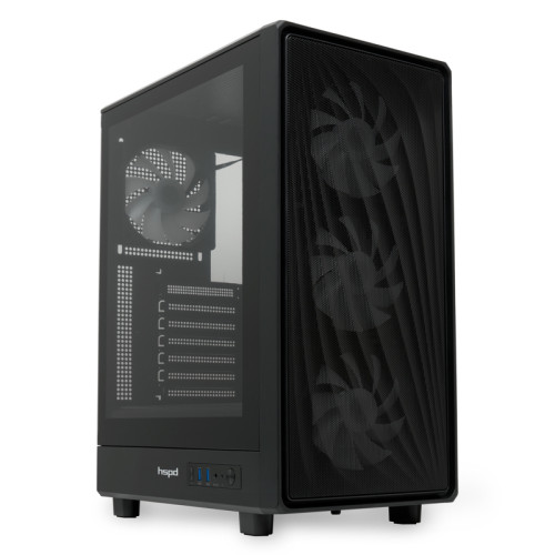 Корпус без блока питания/ HSPD M510, Mesh Mid Tower, Black, TG, 0.5 SPCC, 4x120mm ARGB ATX, mATX, mITX 180/280/160mm 1x2.5