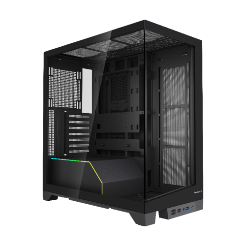 Корпус без блока питания/ Case HSPD F550, Mid Tower, Black, TG, 0.7 SPCC, no fans ATX, mATX, mITX 185/420/200mm 3x2.5