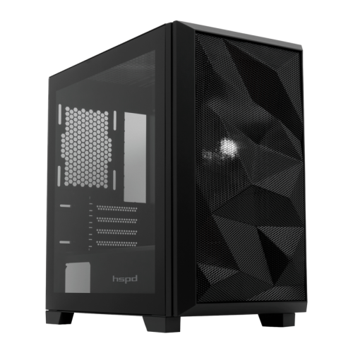 Корпус без блока питания/ Case HSPD M340, Mesh Mid Tower, Black, TG, 0.5 SPCC, no fans, mATX, mITX, 165/350/200mm, 2x2.5