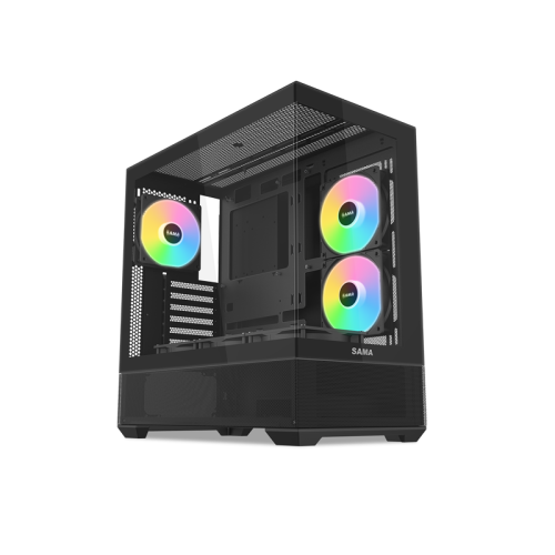 Корпус ПК без блока питания/ Case SAMA V40 Black, Midi-Tower, TG, 6x120mm ARGB, 2xUSB 3.0 + 1xUSB 3.1 Type-C, ATX, mATX, mITX Black