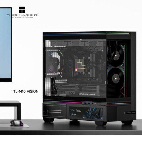 Корпус без блока питания/ Case Thermalright M10 Vision FAN4-C, Mini-Tower, TG, LCD, 4x120mm ARGB, 2xUSB-A 3.0, 1xUSB Type-C, mATX, mITX Black