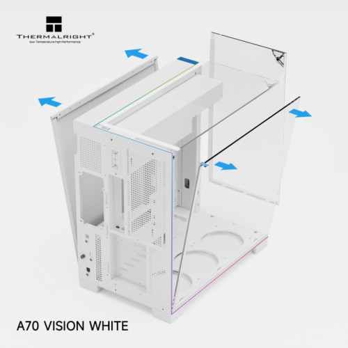 Корпус без блока питания/ Case Thermalright A70 Vision FAN5-C, Midi-Tower, TG, LCD, 5x120mm ARGB, 2xUSB-A 3.0, 1xUSB Type-C, ATX, mATX, mITX White
