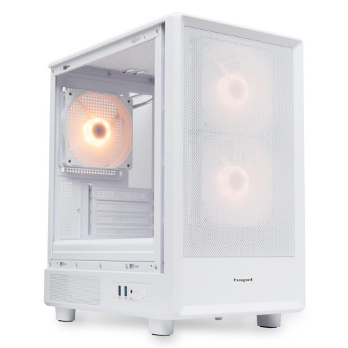 Корпус без блока питания/ HSPD M310, Mesh Mini-tower, White, TG, 0.4 SPCC, 3x120mm ARGB mATX, mITX 180/280/160mm 1x2.5