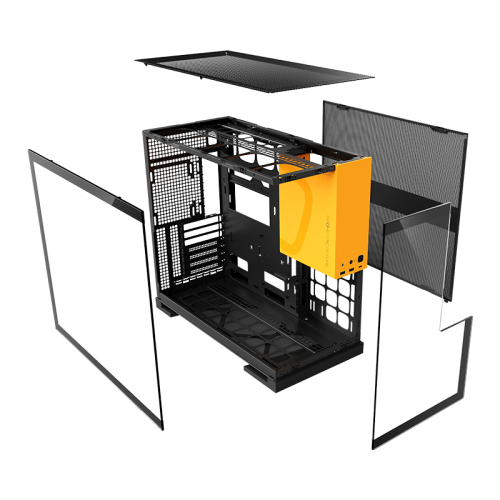 Корпус ПК без блока питания/ Case Geometric Future Model 5, Midi-Tower, TG, no fans, 2xUSB-A 3.0, 1xUSB 3.2 Type-C, E-ATX, ATX, mATX, mITX Black/Yellow