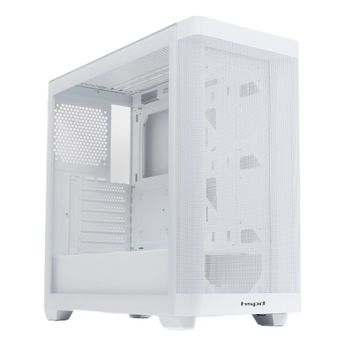 Корпус без блока питания/ Case HSPD M740, Mesh Mid Tower, White, TG, 0.6 SPCC, no fans, E-ATX, ATX, mATX, mITX, 170/400/200mm, 4x2.5