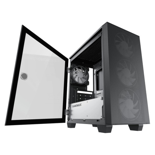 Компьютерный корпус, без блока питания mATX/ Gamemax Aero Mini mATX case, black, w/o PSU, w/1xUSB3.0+1xUSB2.0, w/3x12cm ARGB front fans GMX-12-Rainbow-D), w/1x12cm ARGB rear fan (GMX-12-Rainbow-D)