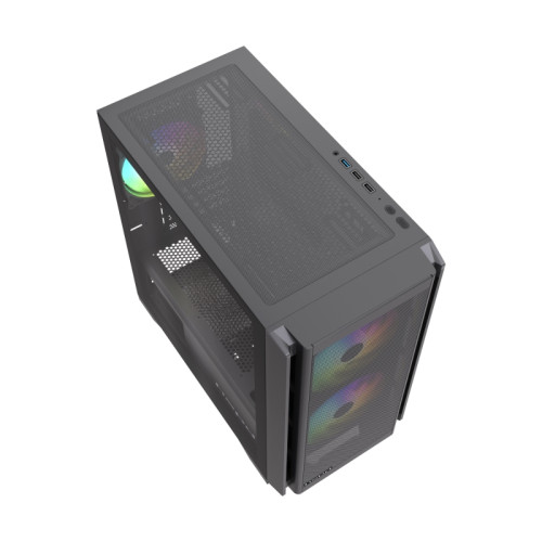 Корпус без блока питания/ Case HSPD M336, Mesh Mini-tower, Black, TG, 0.45 SPCC, 3x120mm ARGB (M11-120) mATX, mITX 160/340/180mm 2x2.5