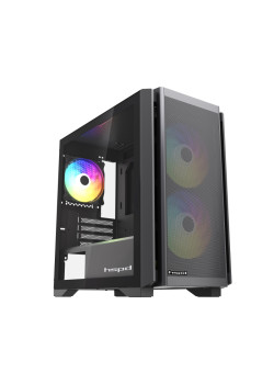 Корпус без блока питания/ Case HSPD M336, Mesh Mini-tower, Black, TG, 0.45 SPCC, 3x120mm ARGB (M11-120) mATX, mITX 160/340/180mm 2x2.5