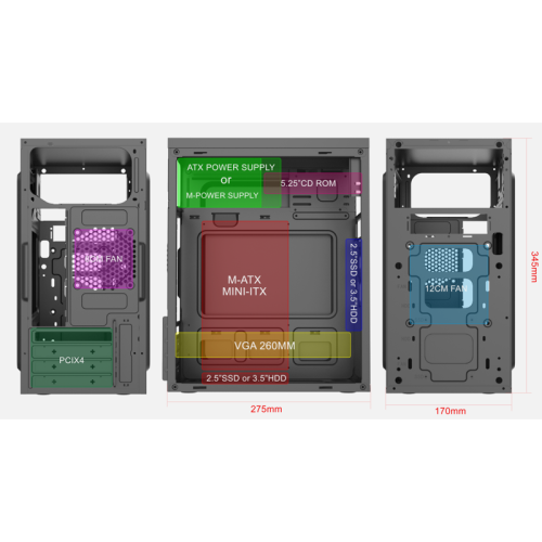 Корпус с БП Forza mATX case, black, w/PSU 450W 12cm, w/2xUSB2.0, w/pwr cord, w/o FAN [FZ-017-SX450R]