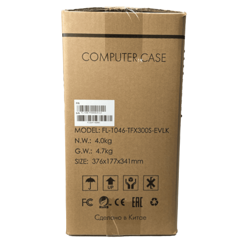 Корпус EVELK с блоком питания 300Вт/ Case Foxline EV-1046-TFX300S mATX SFF, w/PSU TFX 300W, w/2xUSB2.0+2xUSB3.0, w/1xcombo audio, black, w/pwr cord, w/ 8cm FAN, logo EVELK