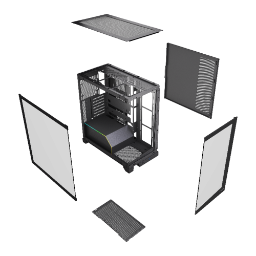 Корпус без блока питания/ Case HSPD F550, Mid Tower, Black, TG, 0.7 SPCC, no fans ATX, mATX, mITX 185/420/200mm 3x2.5