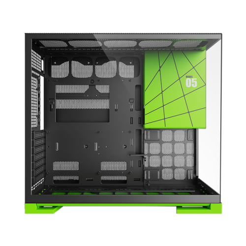 Корпус ПК без блока питания/ Case Geometric Future Model 5 NV Style, Midi-Tower, TG, no fans, 2xUSB-A 3.0, 1xUSB 3.2 Type-C, E-ATX, ATX, mATX, mITX Black/Green