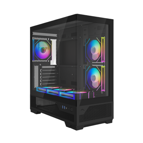 Корпус ПК без блока питания/ Case SAMA V43 Black, Midi-Tower, TG, 6x120mm ARGB, 2xUSB 3.0 + 1xUSB 3.2 Type-C, ATX, mATX, mITX Black