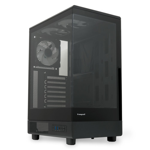 Корпус без блока питания/ HSPD F510, Panoramic Mid Tower, Black, TG, 0.5 SPCC, 3x120mm ARGB ATX, mATX, mITX 180/280/160mm 1x2.5