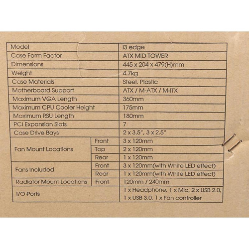 Корпус ATX W/O PSU I3 EDGE Zalman