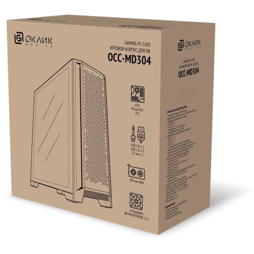 Корпус Oklick OCC-MD304 черный ATX 10x120mm 5x140mm 2xUSB2.0 1xUSB3.0 audio bott PSU [OCC-MD304]