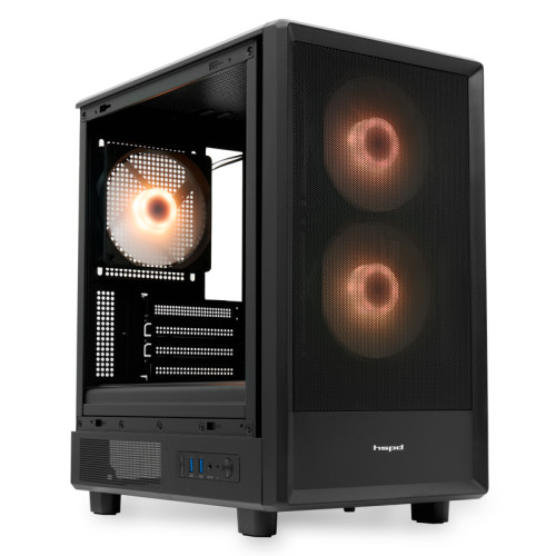 Корпус без блока питания/ HSPD M310, Mesh Mini-tower, Black, TG, 0.4 SPCC, 3x120mm ARGB mATX, mITX 180/280/160mm 1x2.5