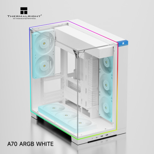 Корпус без блока питания/ Case Thermalright A70 FAN5-C, Midi-Tower, TG, 5x120mm ARGB, 2xUSB-A 3.0, 1xUSB Type-C, ATX, mATX, mITX White Корпус без блока питания/ Case Thermalright A70 FAN5-C, Midi-Tower, TG, 5x120mm ARGB, 2xUSB-A 3.0, 1xUSB Type-C, ATX, mATX, mITX White