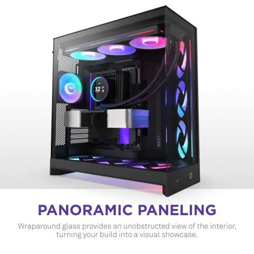 Корпус без блока питания/ Case NZXT H9 Flow RGB+ (2025), Midi-Tower, TG, 6x140mm RGB + 1x120mm RGB, 2xUSB-A 3.2 + 1xUSB-C 3.2, E-ATX, ATX, mATX, mITX Black