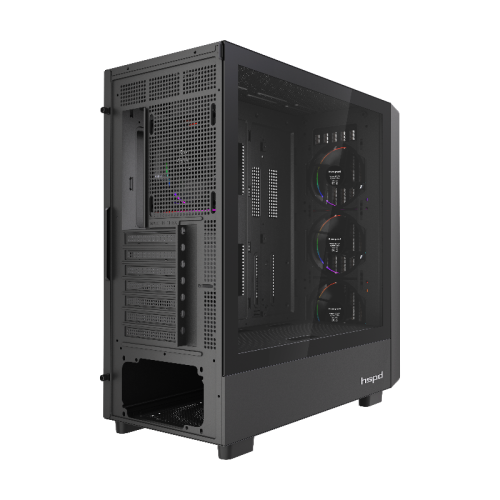 Корпус без блока питания/ Case HSPD F760, Mid Tower, Black, TG, 0.5 SPCC, 4x120mm ARGB E-ATX, ATX, mATX, mITX 165/420/200mm 2x2.5