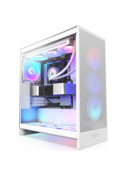 Корпус ПК без блока питания/ Case NZXT H7 Flow RGB, Midi-Tower, TG, 3x120mm RGB, 2xUSB-A 3.2 + 1xUSB-C 3.2, E-ATX, ATX, mATX, mITX White