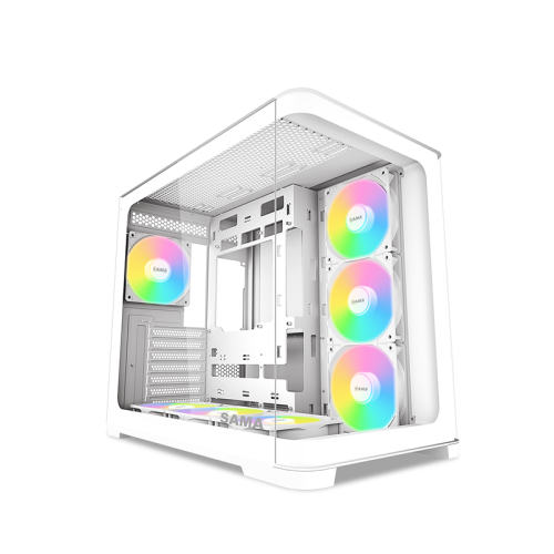 Корпус ПК без блока питания/ Case SAMA V60 White, Midi-Tower, TG, 7x120mm ARGB, 2xUSB 3.0 + 1xUSB 3.1 Type-C, ATX, mATX, mITX White