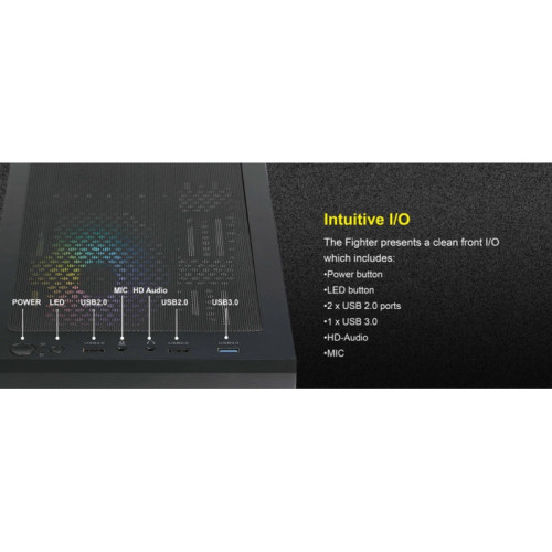 Корпус Azza Fighter черный ATX 4x120mm 2x140mm 2xUSB2.0 1xUSB3.0 audio bott PSU [CSAZ-290 FIGHTER]