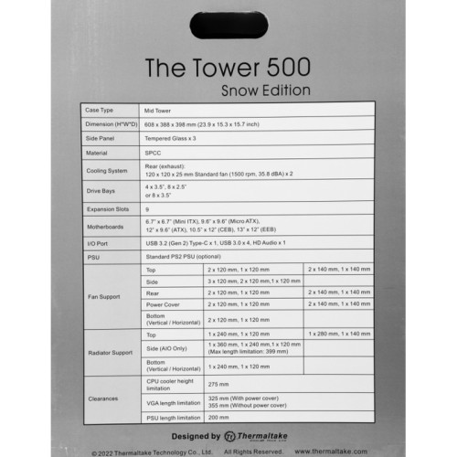 Корпус Thermaltake The Tower 500 белый E-ATX 9x120mm 3x140mm 4xUSB3.0 audio bott PSU [CA-1X1-00M6WN-00]