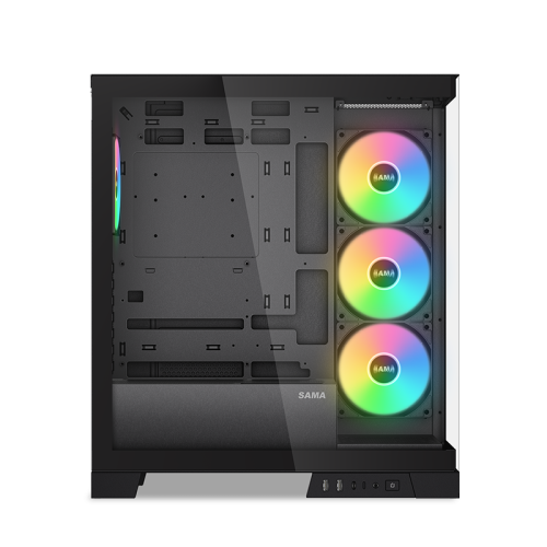 Корпус ПК без блока питания/ Case SAMA V50 Black, Midi-Tower, TG, 4x120mm ARGB, 2xUSB 3.0 + 1xUSB 3.1 Type-C, ATX, mATX, mITX Black