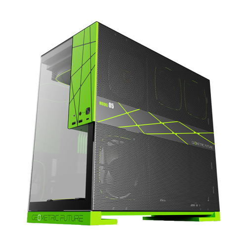 Корпус ПК без блока питания/ Case Geometric Future Model 5 NV Style, Midi-Tower, TG, no fans, 2xUSB-A 3.0, 1xUSB 3.2 Type-C, E-ATX, ATX, mATX, mITX Black/Green