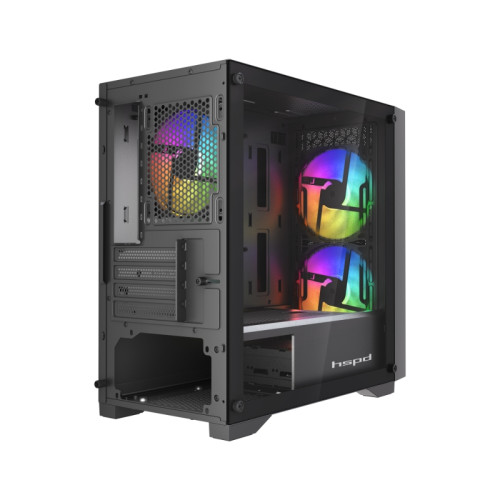 Корпус без блока питания/ Case HSPD M334, Mesh Mini-tower, Black, TG, 0.45 SPCC, 3x120mm ARGB (M11-120) mATX, mITX 160/340/180mm 2x2.5 Корпус без блока питания/ Case HSPD M334, Mesh Mini-tower, Black, TG, 0.45 SPCC, 3x120mm ARGB (M11-120) mATX, mITX 160/340/180mm 2x2.5