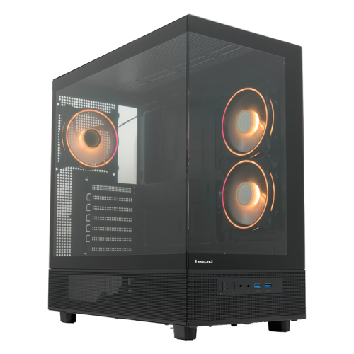 Корпус без блока питания/ HSPD F710, Panoramic Mid Tower, Black, TG, 0.5 SPCC, 3x120mm ARGB E-ATX, ATX, mATX, mITX 185/395/270mm 2x2.5
