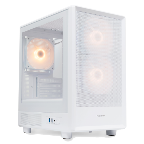 Корпус без блока питания/ HSPD M310, Mesh Mini-tower, White, TG, 0.4 SPCC, 3x120mm ARGB mATX, mITX 180/280/160mm 1x2.5