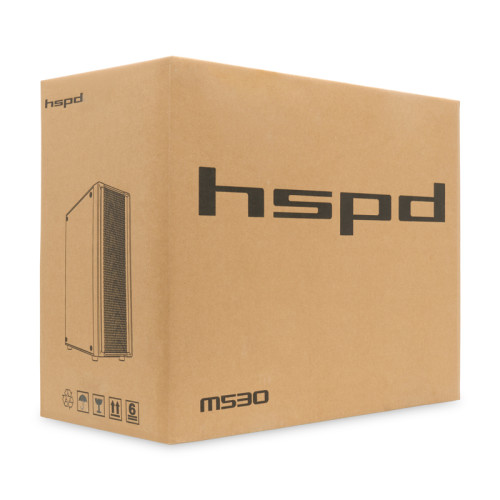 Корпус без блока питания/ Case HSPD M530, Mesh Mid Tower, Black, TG, 0.4 SPCC, no fans ATX, mATX, mITX 155/290/200mm 2x2.5