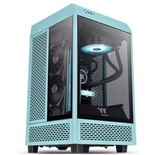 Корпус Thermaltake The Tower 100 Turquoise голубой miniITX 1x120mm 3x140mm 2xUSB3.0 audio bott PSU [CA-1R3-00SBWN-00]